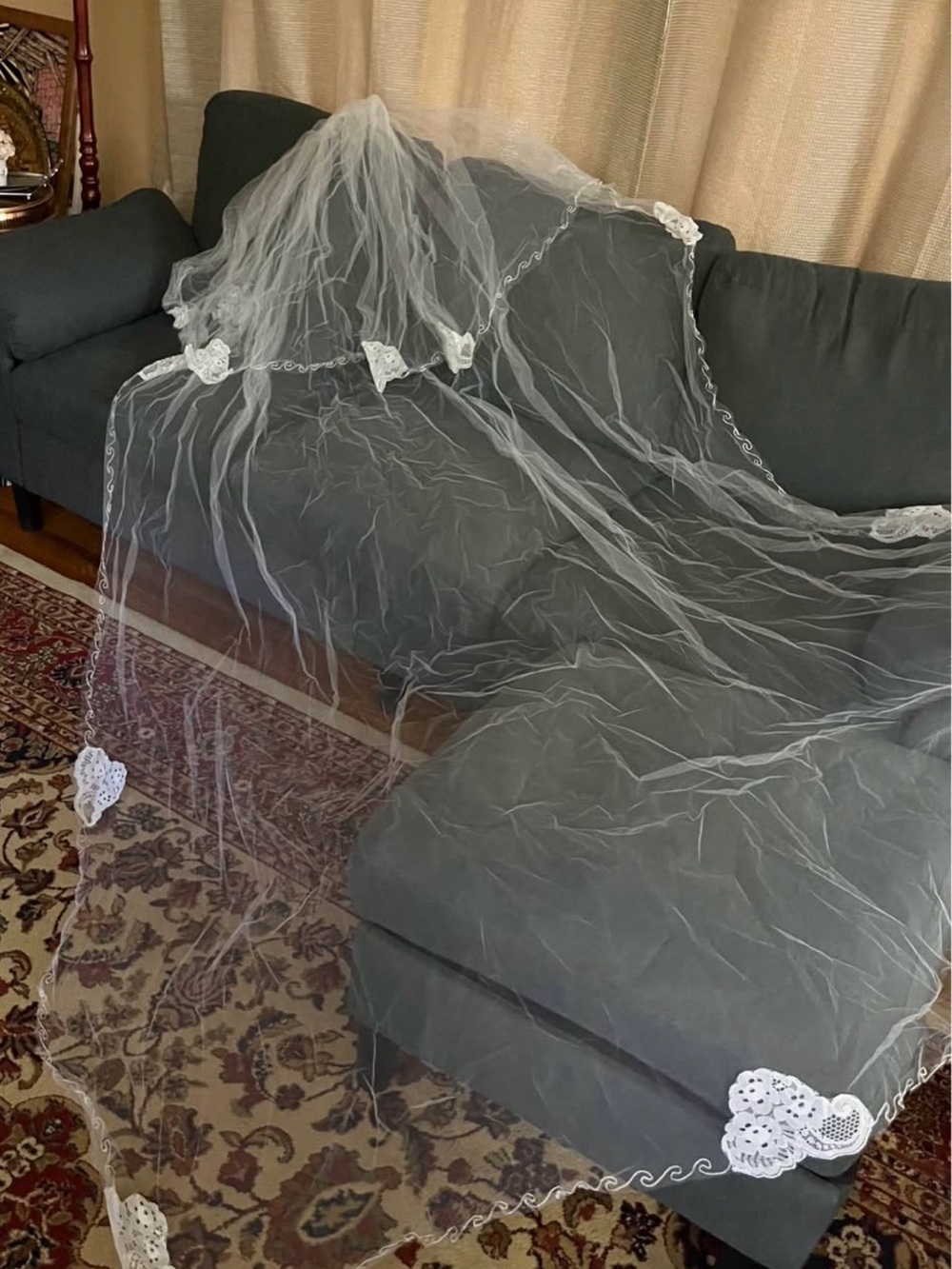 Long White Lace-Trim Bridal Veil